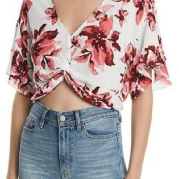 AQUA Floral V-Neck Twist Front Crop Top NWOT - Picture 3 of 3